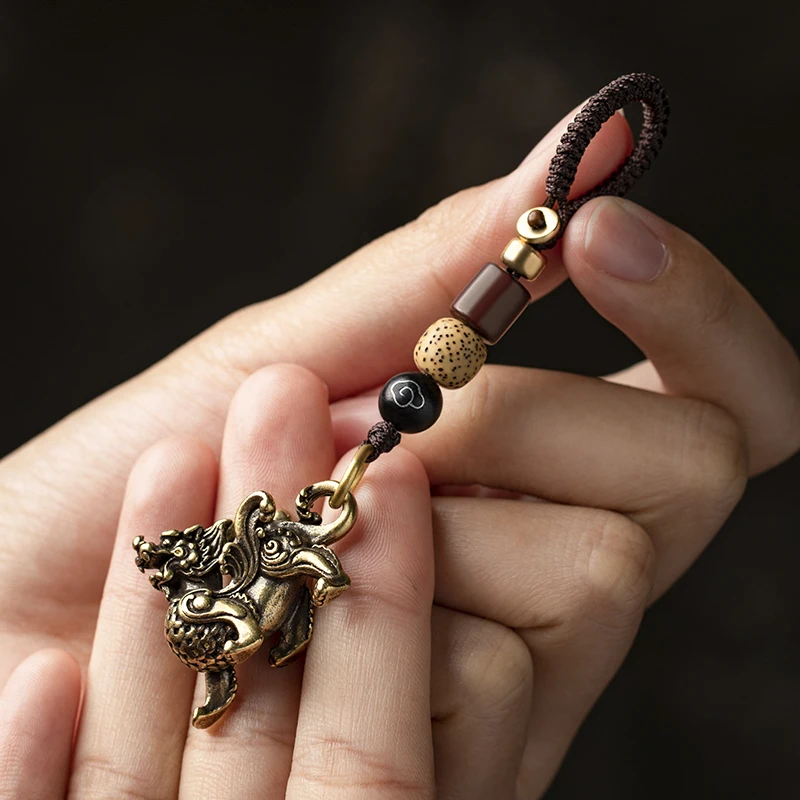 Брелки из чистой латуни с подвеской в виде китайского бога зверя автомобиля