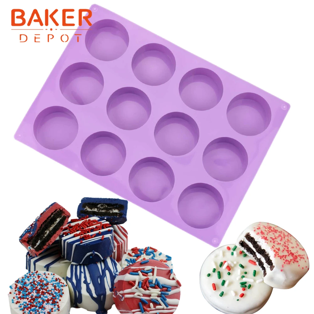 

BAKER DEPOT Round Chocolate Cover Oreo Mould Cylinder Silicone Molds Soap Resin 12 Cavity Cake Jelly Pastry Baking Tool