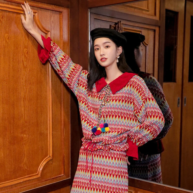 Ретро свободный богемный Национальный свитер с геометрическим узором свободные