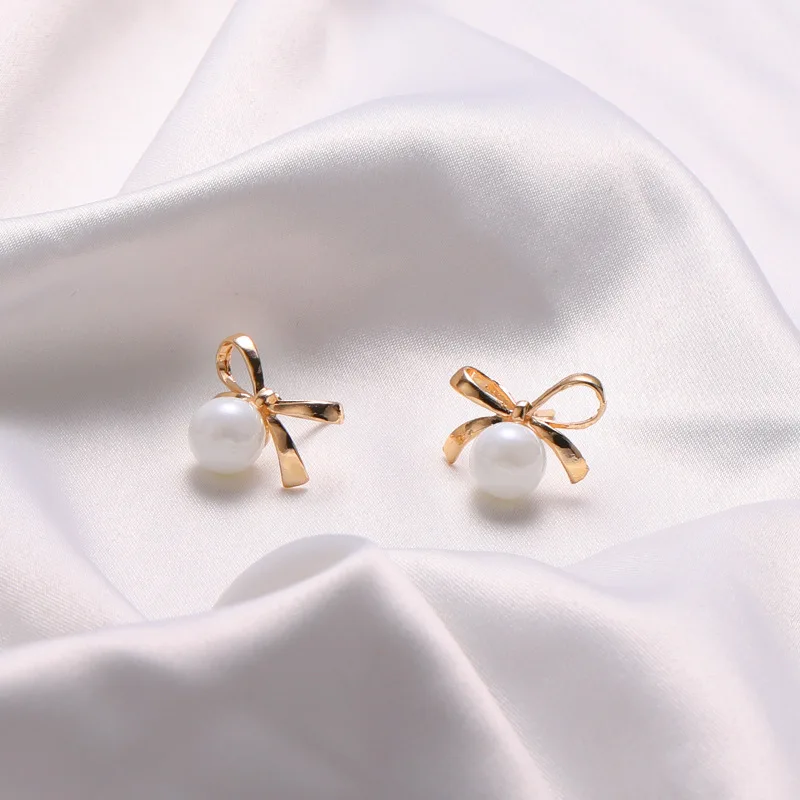 Корейская имитация жемчуга лук серьги в ретро-стиле с бантом для маленьких