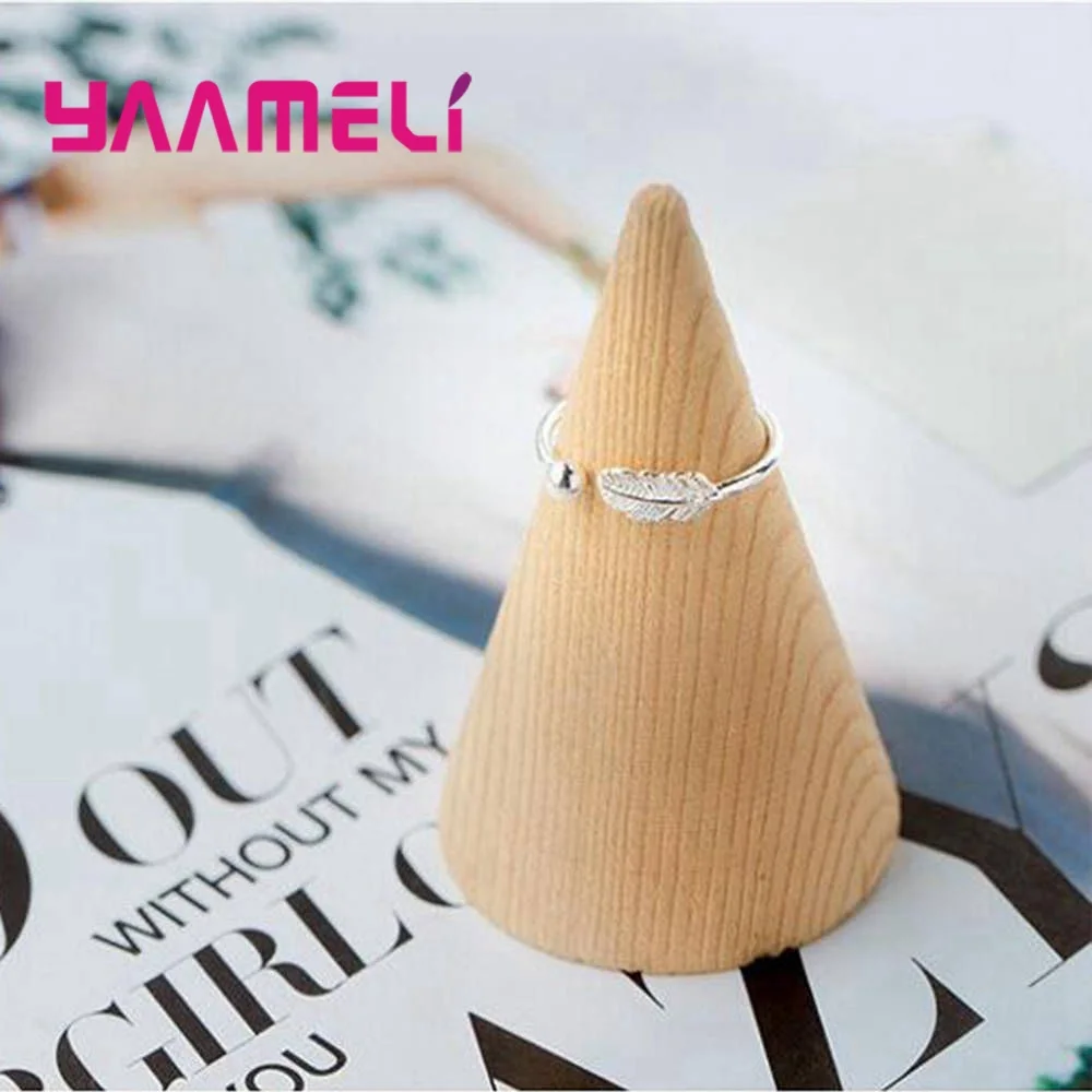 100% 925 пробы серебро трендовые кольца с открытым листом для женщин простые