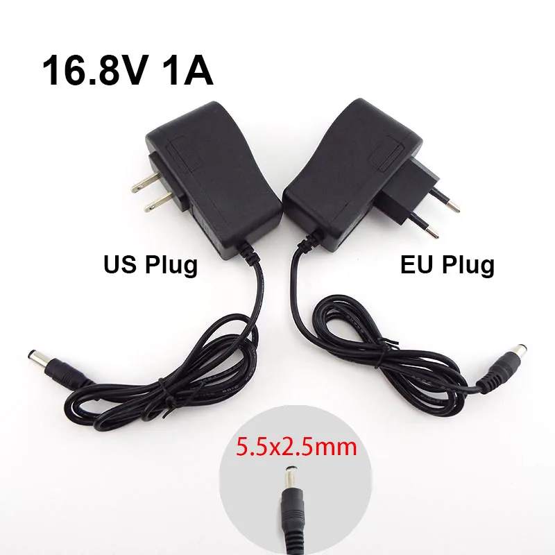 

AC 100-240V DC 16.8V 1A 5.5*2.5mm Charger Power Supply Adapter for 18650 Lithium Battery US EU Plug CCTV Camera Charging