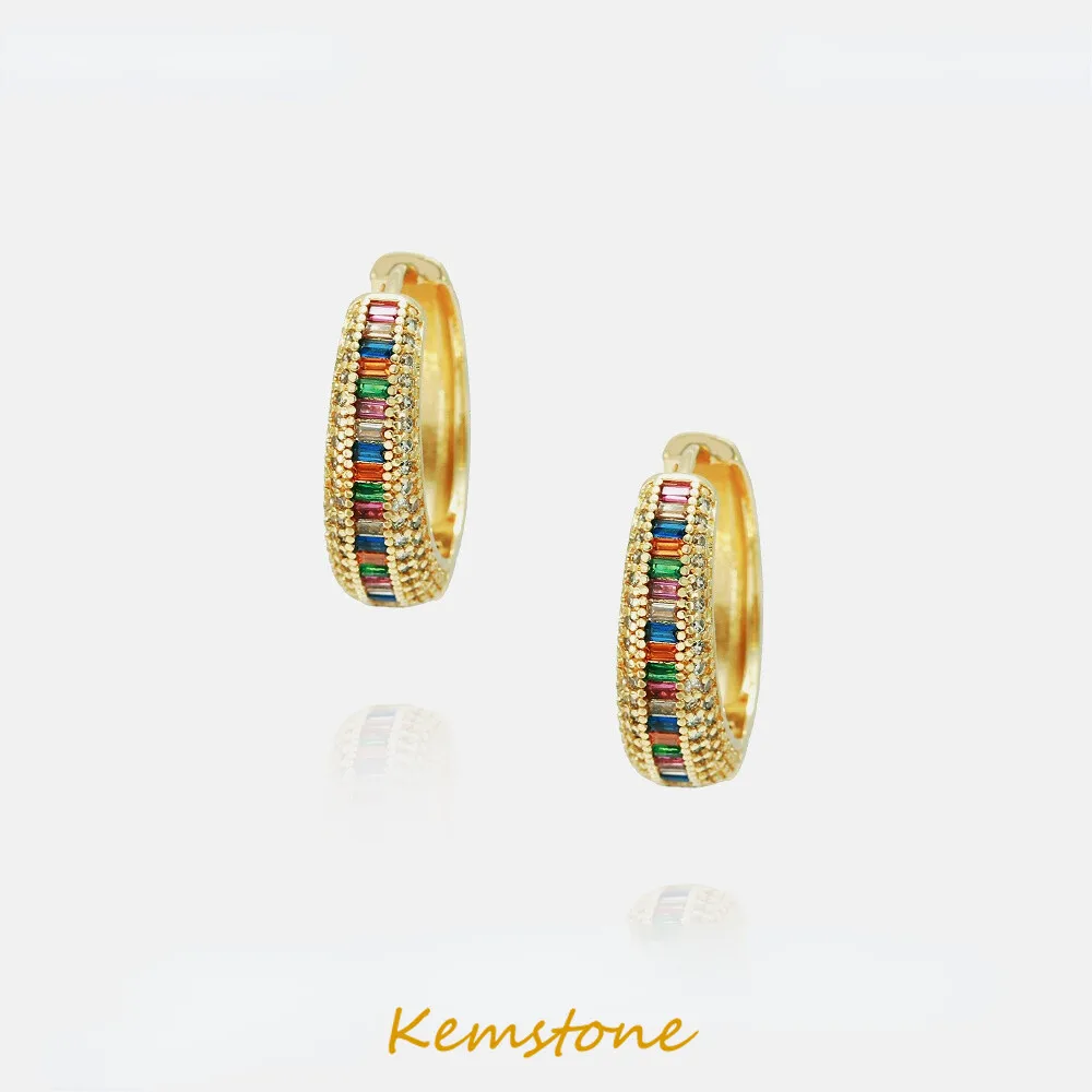 

Kemstone Vintage Shiny Colorful Zircon Gold Silver Plated Hoop Earrings for Women Jewelry Drop Earrings Party Gift