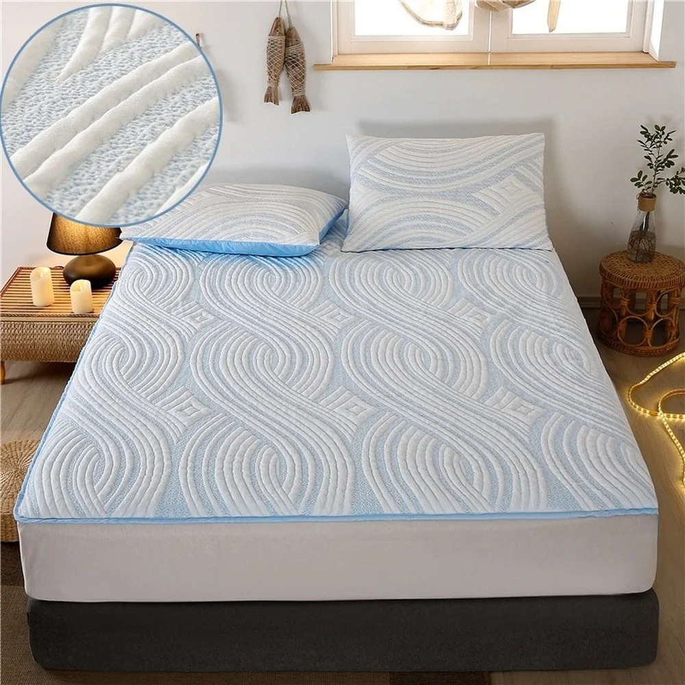 

Waterproof Mattress Protector Embossed Mattress Cover for Bed Soft Fitted Sheet Solid Color Thick Soft Pad