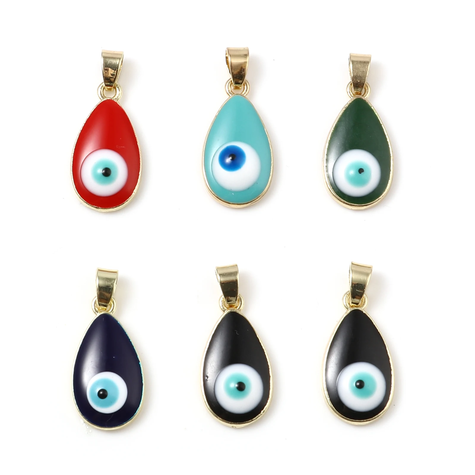 

Religious Drop Shaped Charms Gold Color Metal Multicolor Eye Enamel Pendants DIY Making Earrings Necklace Jewelry 25mmx11mm,2PCs