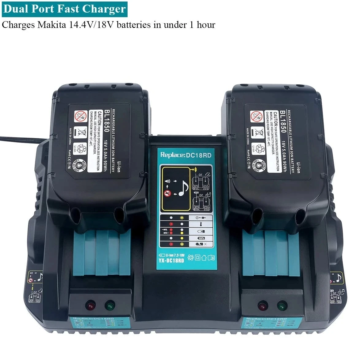 

Double Lithium Battery Charger DC18RD Replacement for Makita 18V Battery Charger Makita 14.4V 18V LXT Lithium Battery With USB