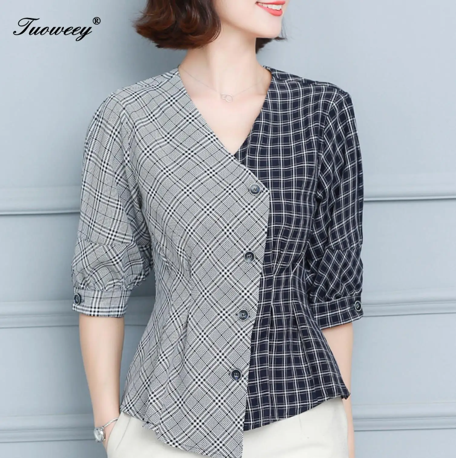 

Blouse Shirt Women's Korean Style V Neck Fashion Clothing Short Sleeve Women Tops And Blouses Female Clothes Stylish Ladies