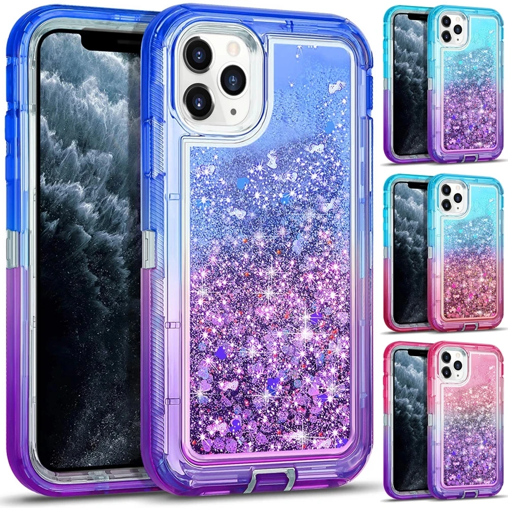 

Hybri3D Glitter Armor Case for iPhone 13 12 11 Pro Max X XSMAX XR XS 6S 7 8 Plus SE2 Dynamic Quicksand Shockproof Phone Covers