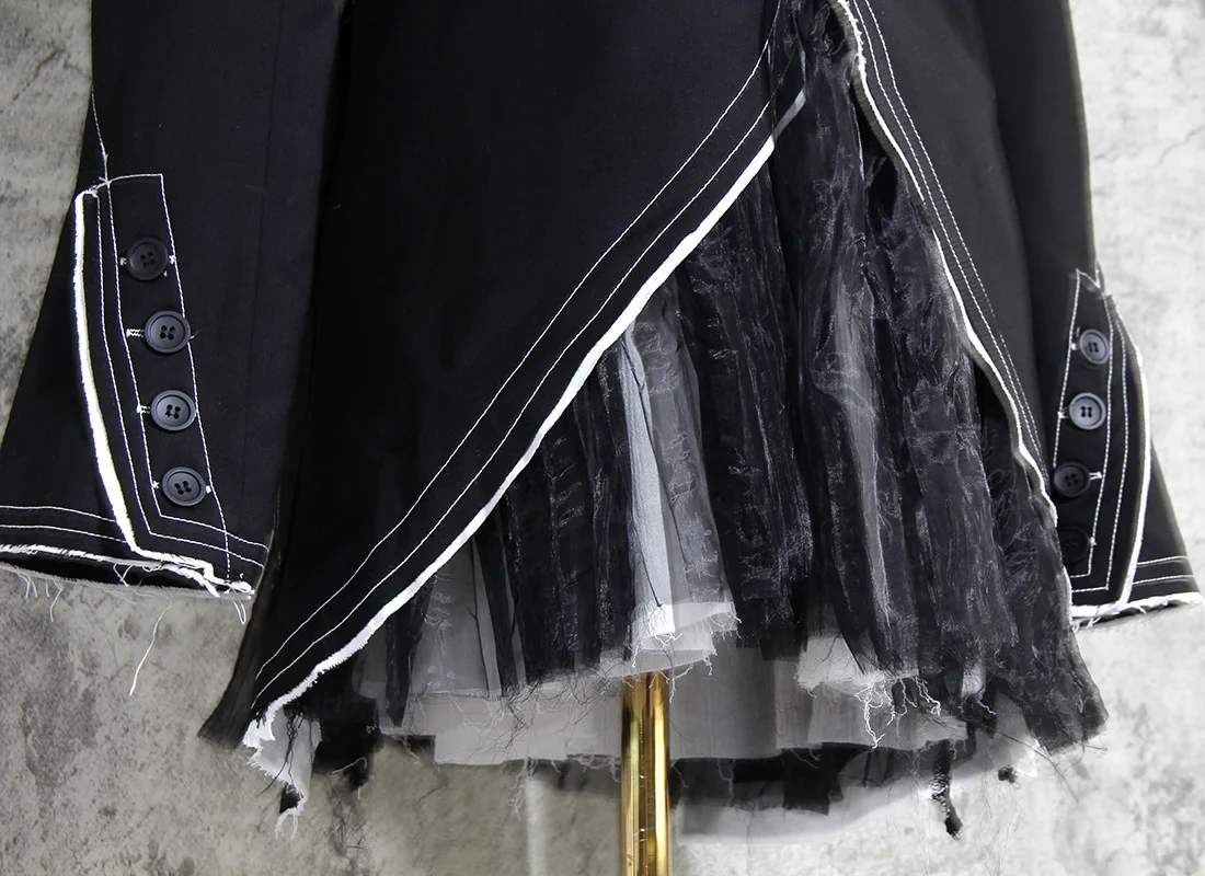 

OMIKRON New Black Blazers Cardigan Coat Long Sleeve Women Blazers and Jackets Ruched Gothic Asymmetrical Casual Suit Outwear