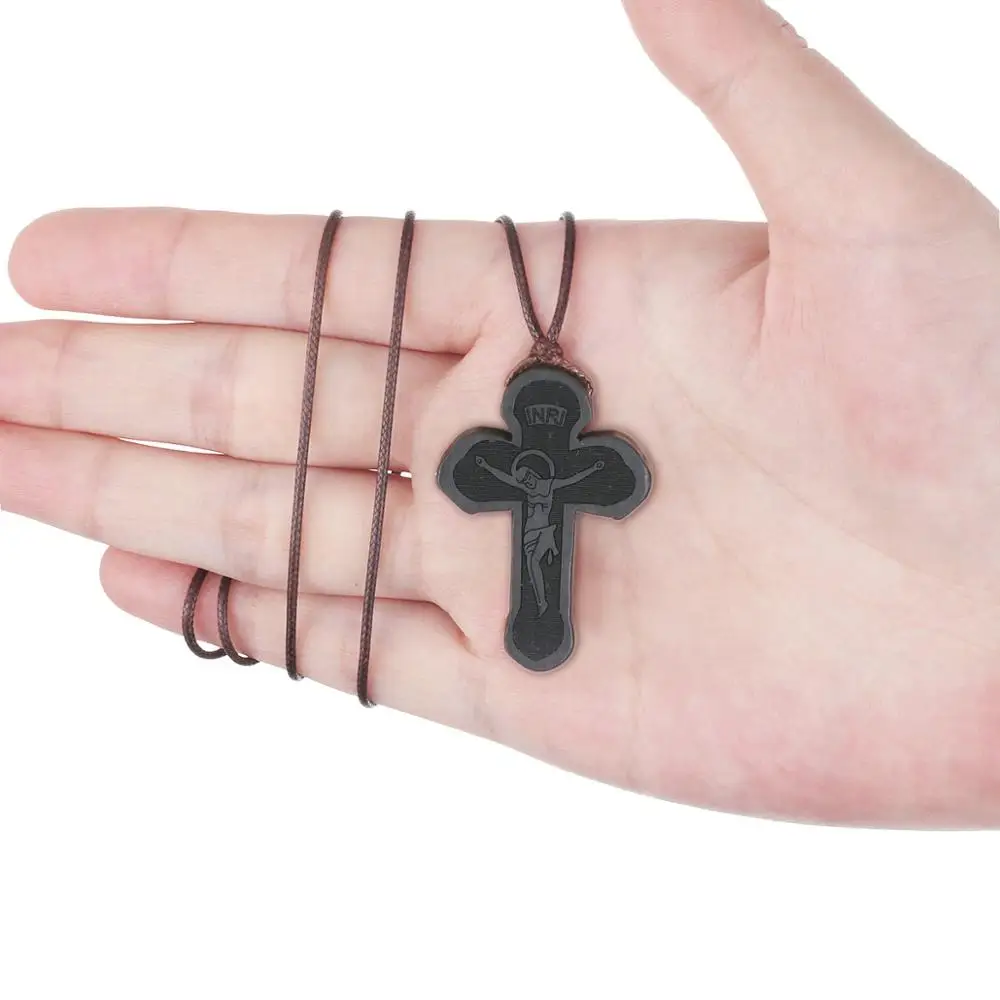 INRI Эбеновое дерево кулон из натурального дерева крест Иисуса ожерелья Кожаные