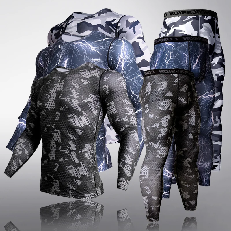 2-Piece set Men's Thermal underwear Winter High quality Long johns Compression MMA Men's Jogging suit Base layer rashgard Male