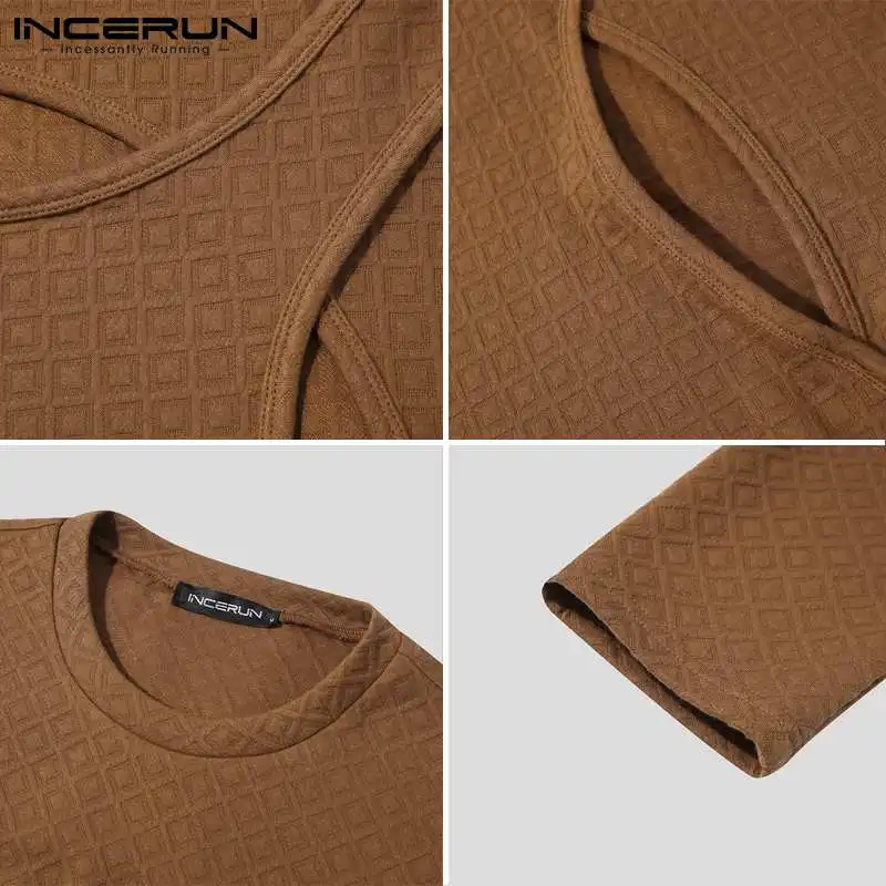Топы INCERUN 2022 Мужская модная ажурная блузка пуловер с длинными рукавами футболка