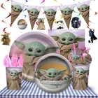 Украшение для темативечерние НКИ мандалор йода, одноразовая посуда из Звездных войн, воздушные шары, баннер на день рождения, топпер для торта, товары для детского душа