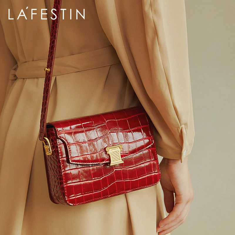 LA FESTIN 2021 New Fashion One-shoulder Messenger Purse Crocodile Pattern Leather Handbag Retro Underarm Luxury Tofu Women Bag