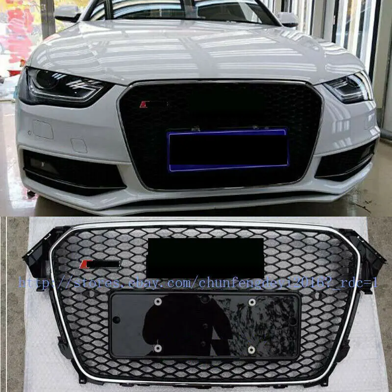 Front Bumper Euro Honeycomb Mesh Gloss Black Grill For Audi A4 S4 RS4 B8 2013-2016