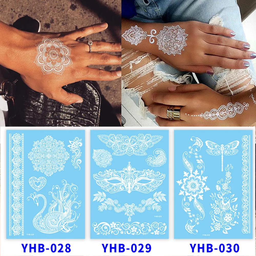 Колье из белого кружева временная наклейка для татуировки сексуальная хна Менди