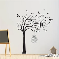 tree wall decal sticker bedroom tree of life roots birds flying away home decor bird cage on the tree