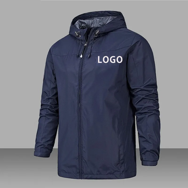 

Custom Logo Men Jacket Coats Waterproof Quick Dry Camping Outdoor Sports Zipper Hoodies Windbreaker Male Jackets Big Size 5Xl