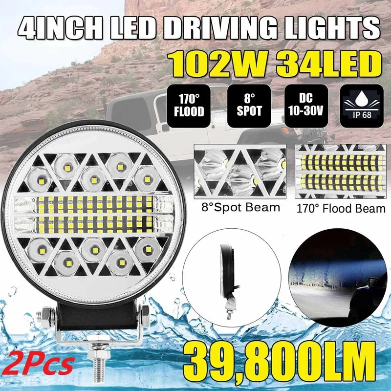 

4 Inch LED Light Pods 2 Pcs Round Tractor Work Light Spot Flood Driving Small Light Bar Waterproof for Truck Pickup UTV