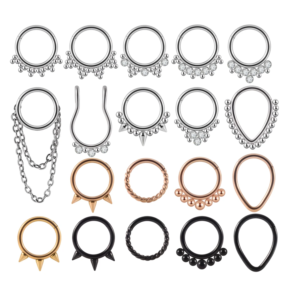 

1PC Surgical Steel Segment Hinged Rings with Zircon Crystal Piercing Nariz Septum Clicker Labret Rings Nose Earrings Jewelry