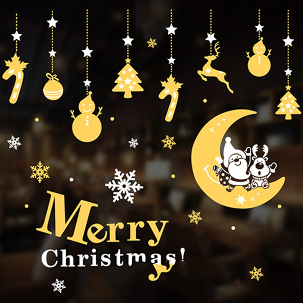 DIY Christmas Wall Sticker Living Room Xmas Santa Claus Snowman Elk Stickers Window Showcase Glass Decor Poster Decorative Films | Дом и сад