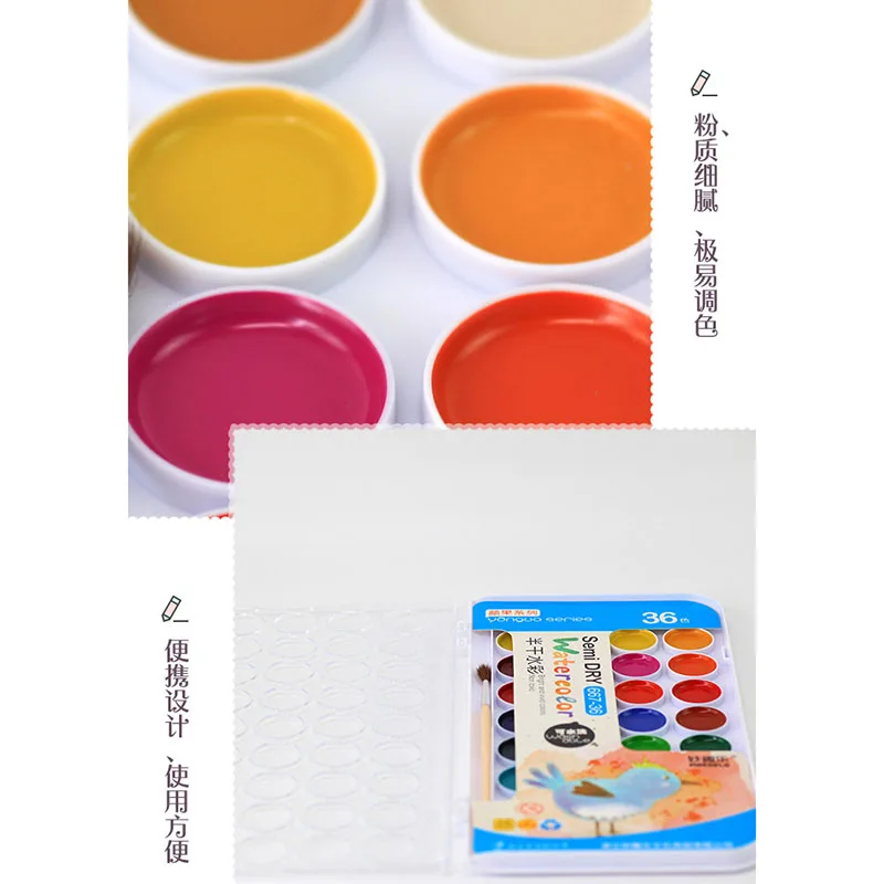 

36 Colors Introduction Portable Box Set Sketching Solid Watercolor Paints With Painting Brush for Children Kid Paint Powder Set