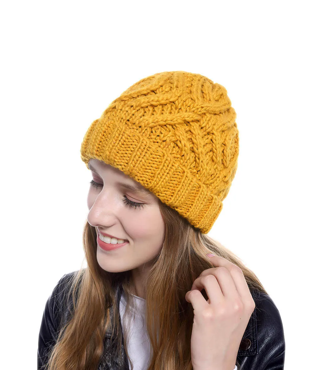 Женские зимние вязаные шапочки Skullies шапки однотонные мягкие шерстяные грубые модные повседневные Осенние Теплые винтажные Стрейчевые шапки