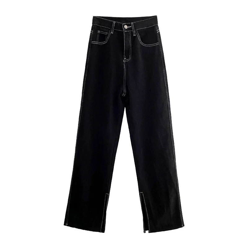 

Crescent City Black Slit Jeans Women's Korean-Style Loose Slimming Student High Waist Drooping Wide-Leg Draggle-Tail Trousers