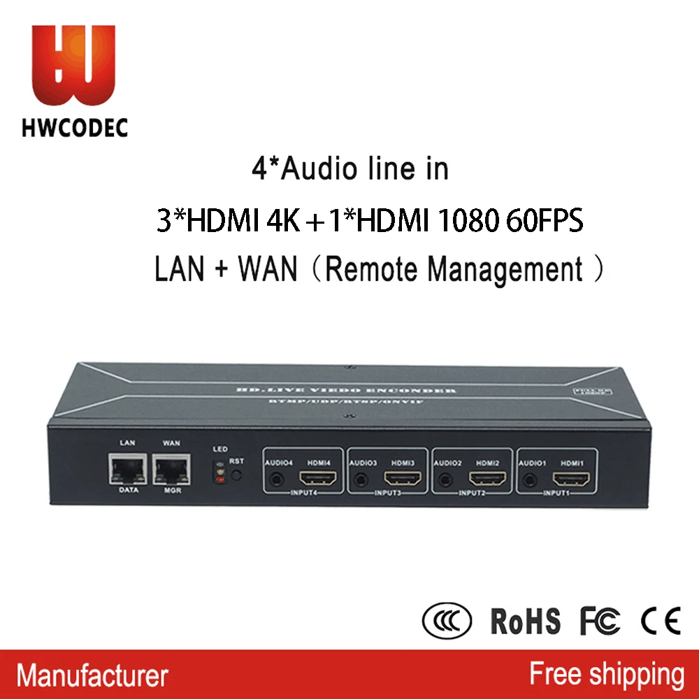 HWCODEC 4 Каналы HDMI кодировщик 1080P Выход H264 H265 кодирующее устройство телевидения по