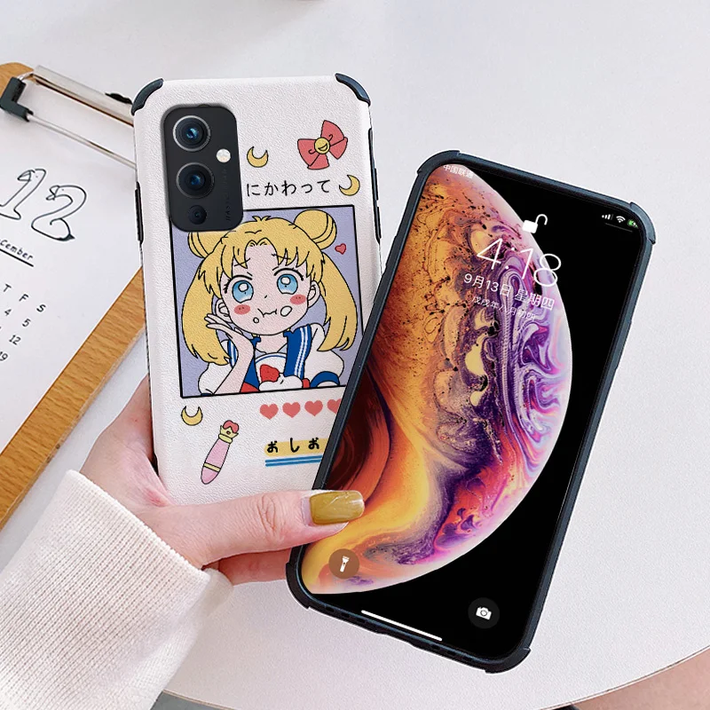 

Beauties Phone Case For Oneplus 9 9pro 8t 8 8pro Pro Lambskin Four Corners Stick Leather Cover