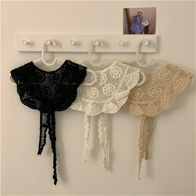 

Lace Shawl With Crochet Hollow Out Collar And Silk Scarf Knitted Collar Shawl Fake Collar For Women Decoration 70cm * 38cm