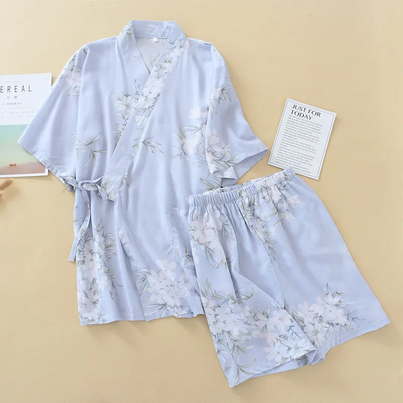 

Women's Summer Kimono Short-sleeved Shorts Pajamas Suit Japanese Kimono Traditional Home Clothes Bath Steamed Clothes Yukata