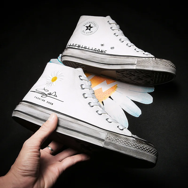 Высокие кроссовки Индивидуальная парусиновая обувь с вышивкой на грязной