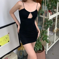 sexy black hollow out slip dress summer women solid colors halter sheath dresses 2021 y2k new fashion sleeveless halter skirts