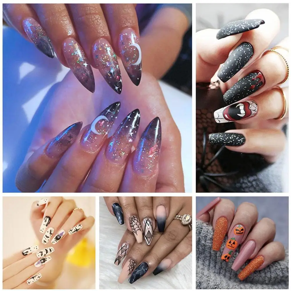 

Накладные ногти на Хэллоуин 24 шт., длинный стиль, полное покрытие, патч для ногтей, «сделай сам», модные материалы для дизайна ногтей, накладн...