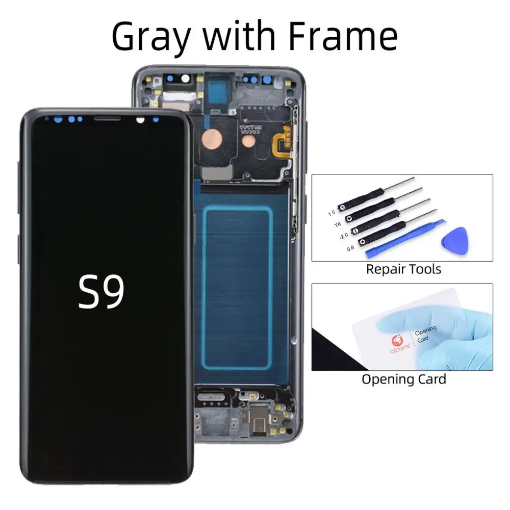 AMOLED Дисплей для SAMSUNG Galaxy S9 LCD G960 G960F S9 Plus LCD G965 G965F экран в сборе с тачскрином на рамке - Цвет: S9 Gray Frame