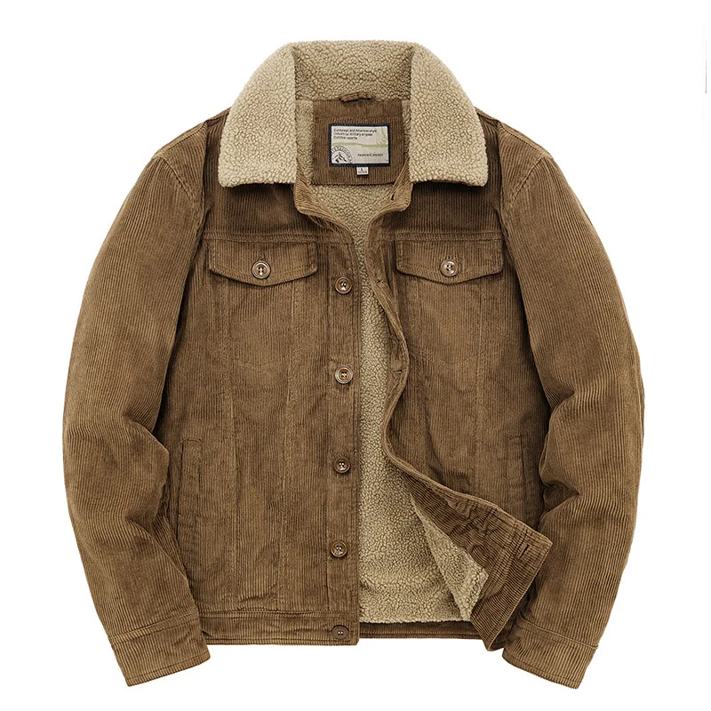 Men's Winter Warm Casual  Thermal Corduroy Jackets Fleece Clothing Fashion Man Cotton Coats Outwear Fur Collar Jackets Mens