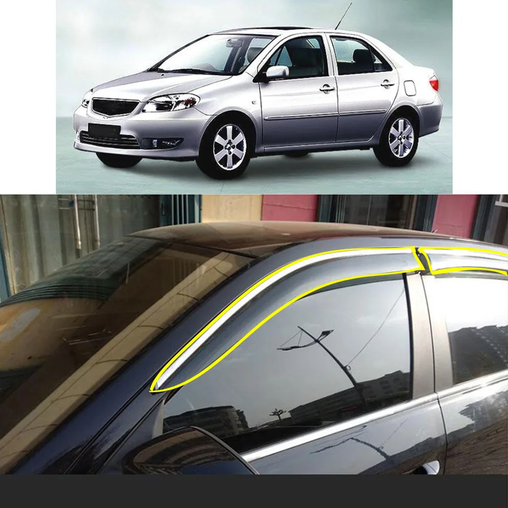 

Car Body Styling Sticker Plastic Window Glass Wind Visor Rain/Sun Guard Vent For TOYOTA Vios Sedan 2003 2004 2005 2006 2007