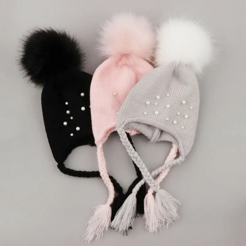 Вязаная вязаная шапочка для новорожденных мальчиков и девочек зимне наушники