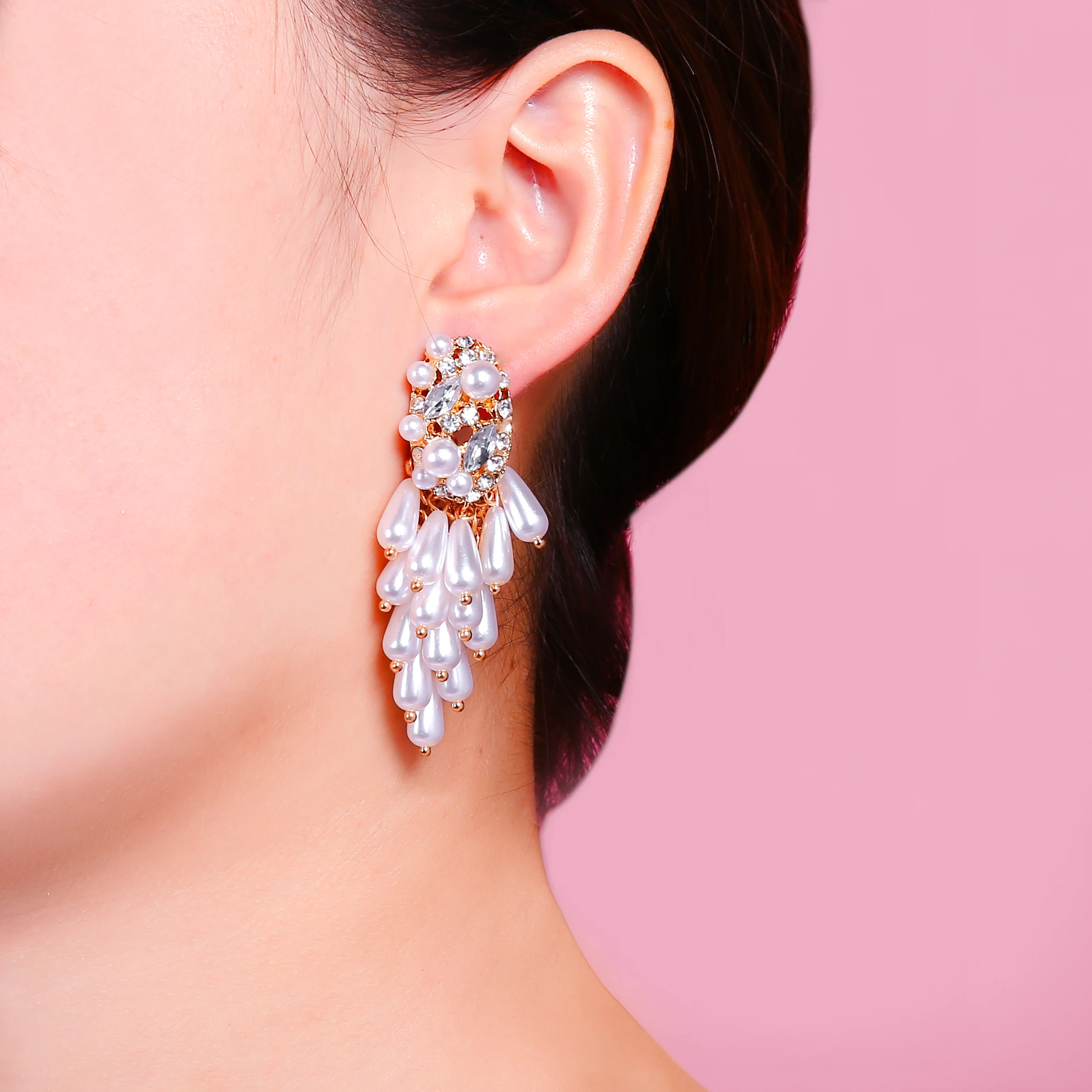 Корейская Изысканная мода белый жемчуг серьги Виноградный кластер капли воды