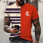 Футболка мужская в клетку, Повседневная рубашка с коротким рукавом, круглым вырезом, с 3D-принтом короны, в стиле High Street, лето