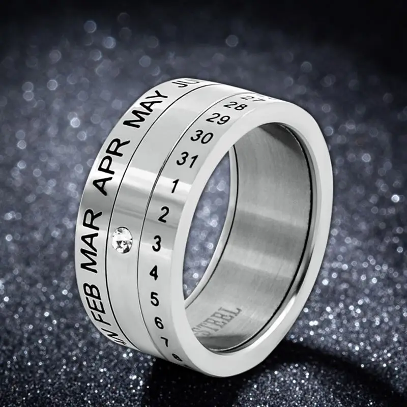 Кольца мужские из нержавеющей стали 316L с календарем и надписью|ring for|rings for menparty ring