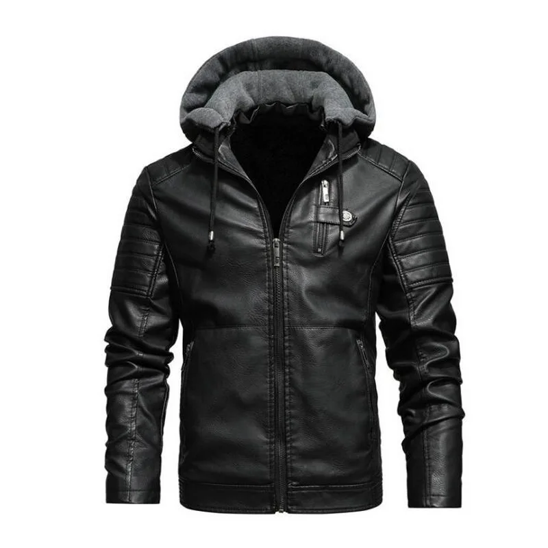 Winter Men Leather Coats Warm Thick Velvet Windbreaker Bomber Jackets Men's Hooded Plus Fleece Loose PU Jacket | Мужская одежда