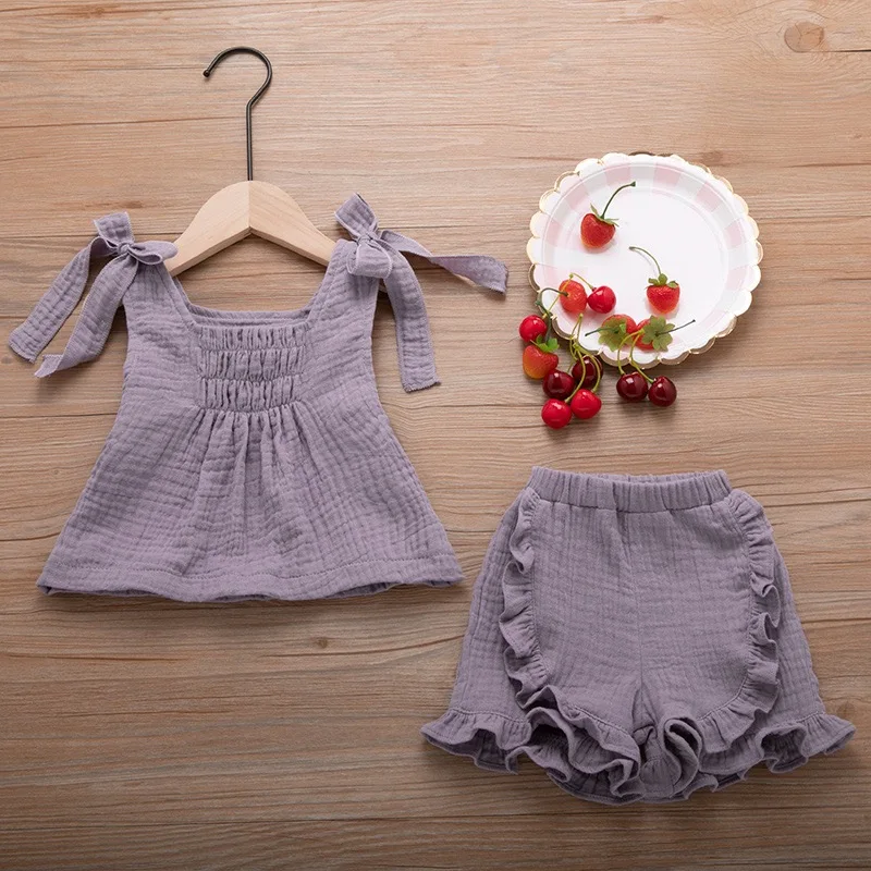 2020 New Baby Girl Sling Shorts Set Summer Clothes + Elastic Pants Vacation Matching Cute Kids | Детская одежда и обувь