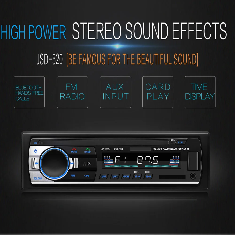Автомагнитола 1 Din с Bluetooth автомобильное стерео радио FM Aux вход приемник SD USB JSD-520 12
