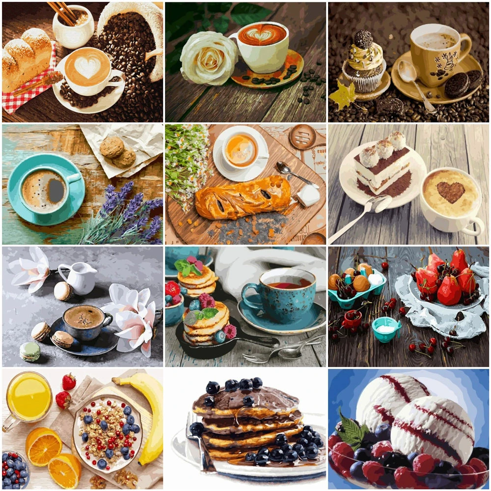 

Picture By Numbers Coffee Cup Acrylic Drawing Canvas Wall Art Oil Painting By Number Fruit DIY Home Decoration Gift