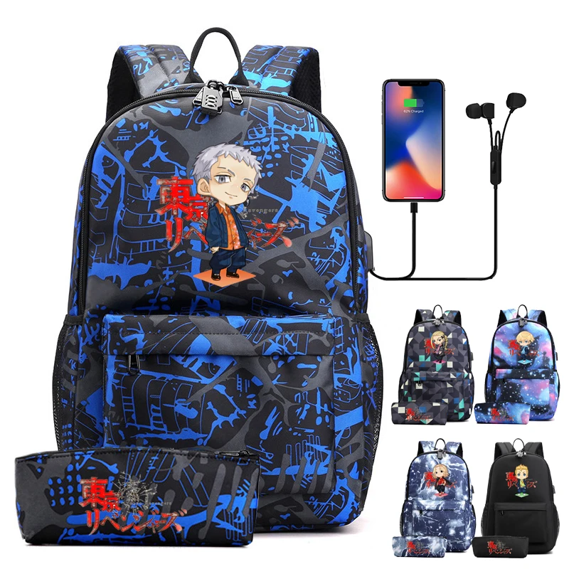 Рюкзак с защитой от кражи, школьный ранец с чехлом-карандашом для мальчиков и девочек, студенческий портфель с USB-зарядкой, дорожная сумка дл...