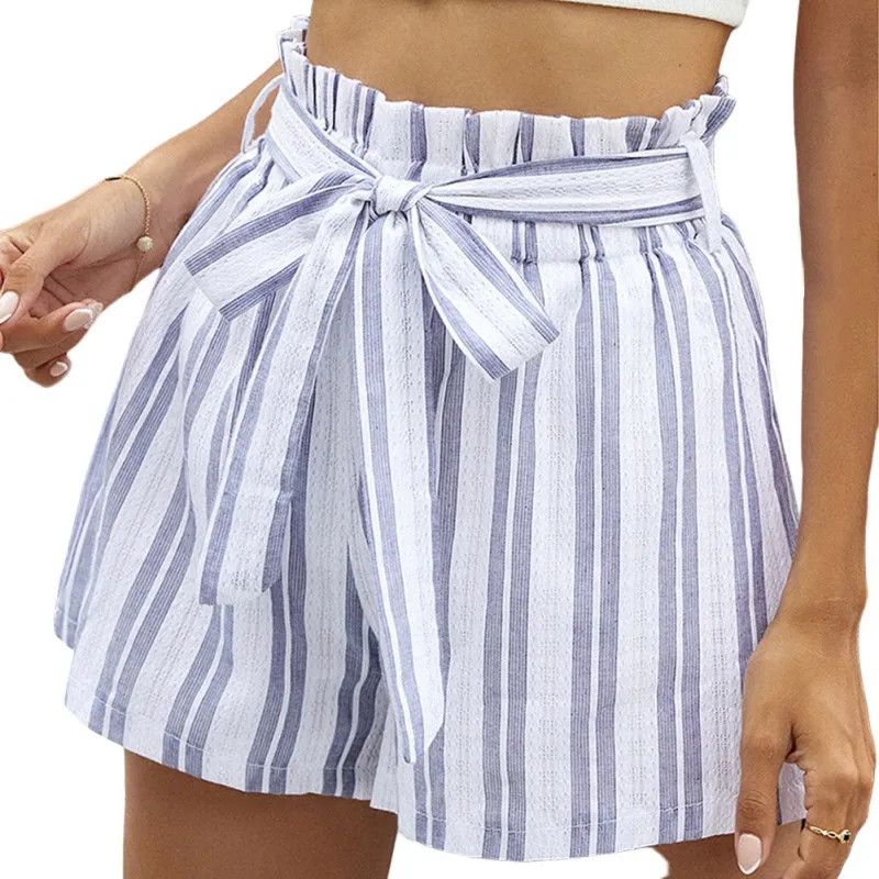 

Женские Простые повседневные летние шорты EFINNY с ремнями, широкие свободные брюки в Вертикальную Полоску, женские шорты в западном стиле