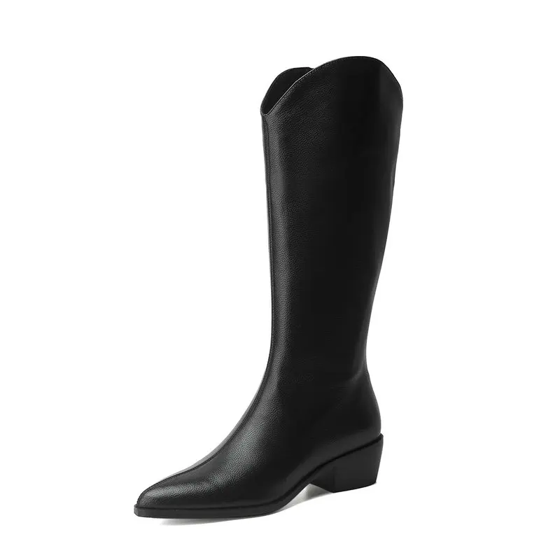 

Cow leather Classic knee high Boots Women Antumn Winter Party Basic Shoes Woman Pointed Toe women Boots Plus Size Chelsea Boots