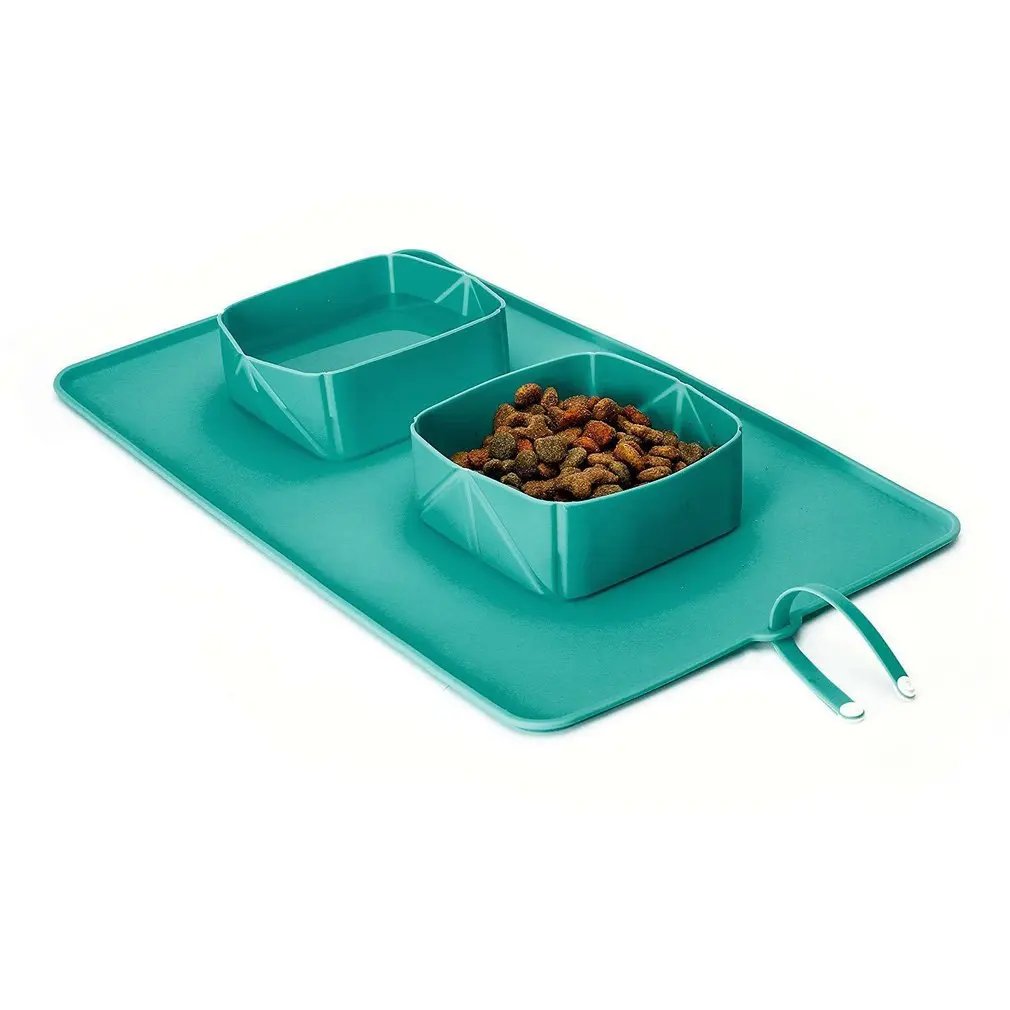 

Creative Pet Folding Double Bowl Silicone Dog Bowl Easy To Carry Pet Storage Bowl Green Cat Bowl Pet Supplies